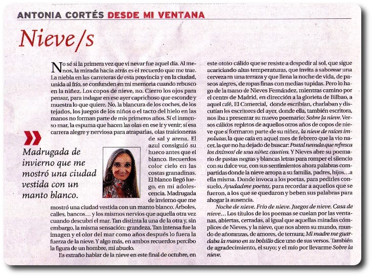 Publicación de 'Nieve/s' de Antonia Cortés